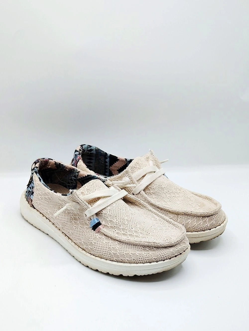 Hey Dude Wendy Crochet Lace Sneakers Cream & Blue US 6